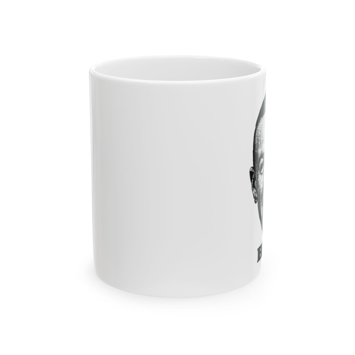 Monochrome Half-Face Portrait Mug | Ceramic Coffee Cup | Malcolm Todd - alternate angle 1, merchandise