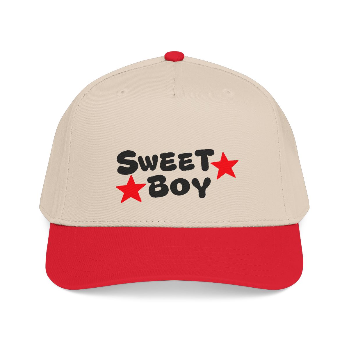 Sweet Boy baseball cap | embroidered text, red stars | Malcolm Todd - alternate angle 2, merchandise