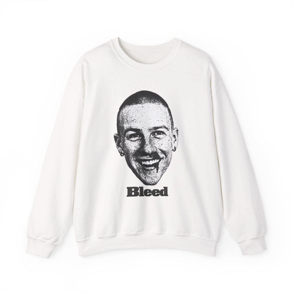 Smiling Face Portrait Sweatshirt | Bleed Text | Malcolm Todd