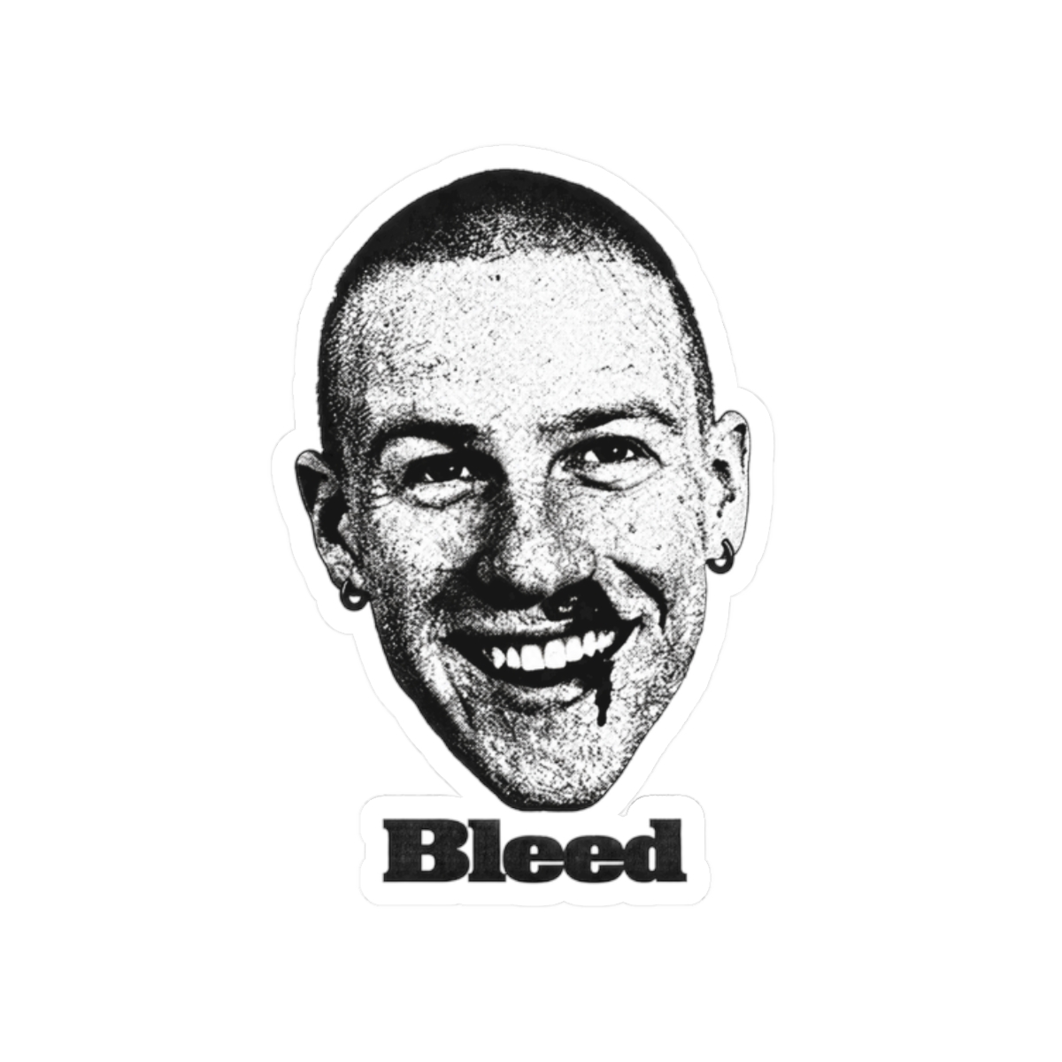 Bleed Face Sticker | Kiss-Cut Vinyl Sticker, Black & White Portrait | Malcolm Todd - alternate angle 3, merchandise