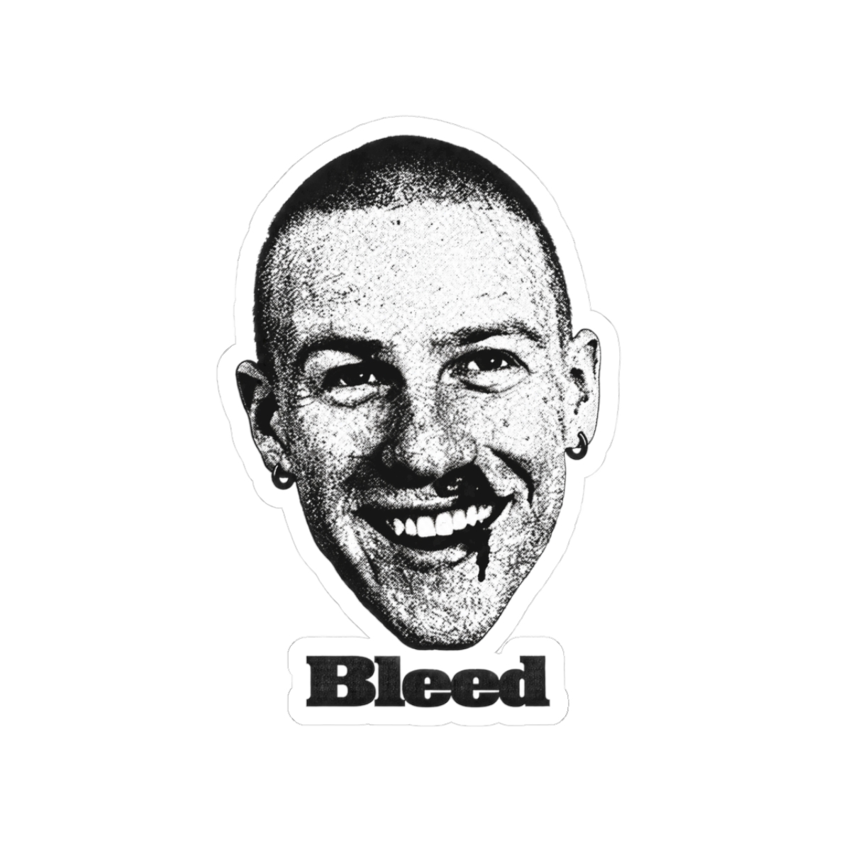 Bleed Face Sticker | Kiss-Cut Vinyl Sticker, Black & White Portrait | Malcolm Todd