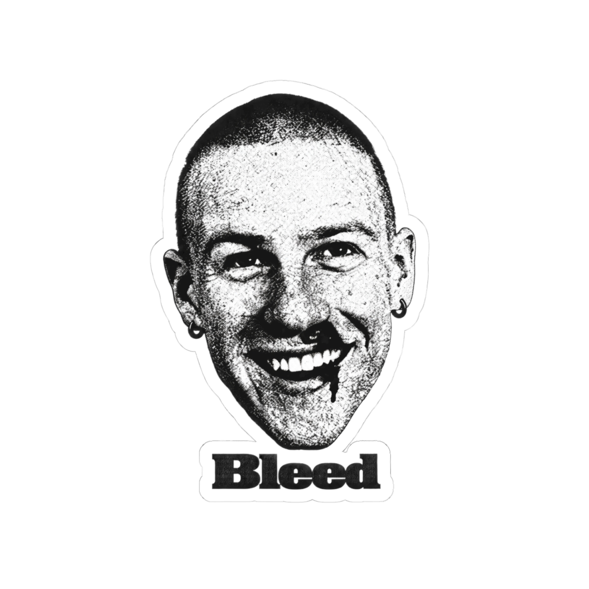 Bleed Face Sticker | Kiss-Cut Vinyl Sticker, Black & White Portrait | Malcolm Todd - alternate angle 1, merchandise