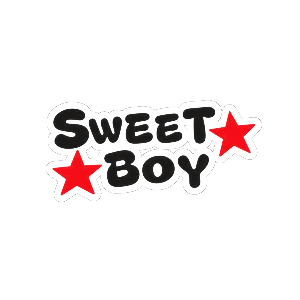 Sweet Boy sticker | Kiss-cut vinyl decal, black text with red stars | Malcolm Todd - alternate angle 2, merchandise